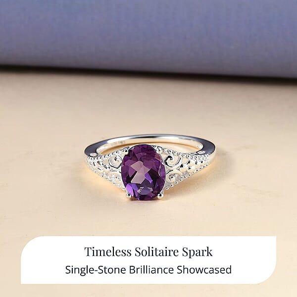 Shop Lc Bolivian Amethyst 1.65 Ctw Solitaire Ring In Sterling Silver