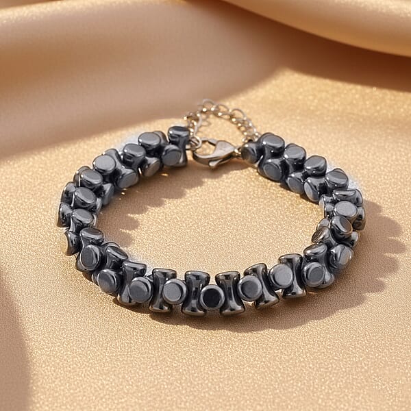 Shop Lc Bone Shape Terahertz 90.00 Ctw Beaded Bracelet In Stainless Steel (7-9In)