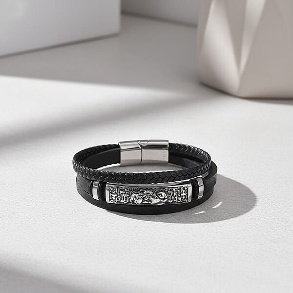 Shop Lc Braided Microfiber Leather Bracelet In Stainless Steel (8.00 In)