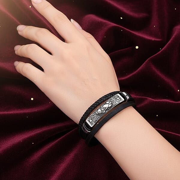 Shop Lc Braided Microfiber Leather Bracelet In Stainless Steel (8.00 In)