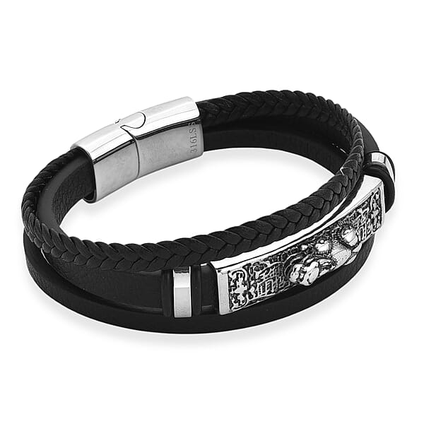 Shop Lc Braided Microfiber Leather Bracelet In Stainless Steel (8.00 In)