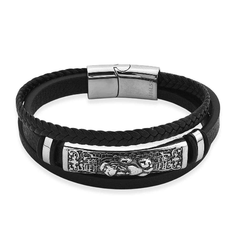 shop lc Braided Microfiber Leather Bracelet in Stainless Steel (8.00 In)