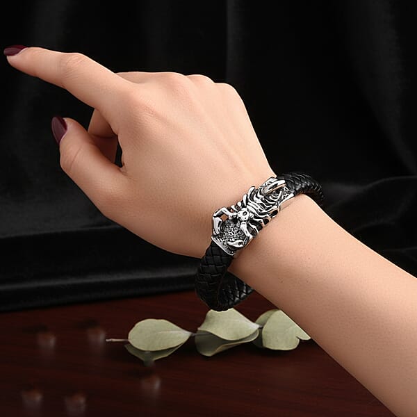 Shop Lc Braided Microfiber Leather Scorpio Bracelet In Stainless Steel (8.00 In)