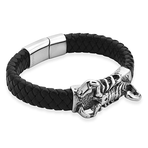 Shop Lc Braided Microfiber Leather Scorpio Bracelet In Stainless Steel (8.00 In)