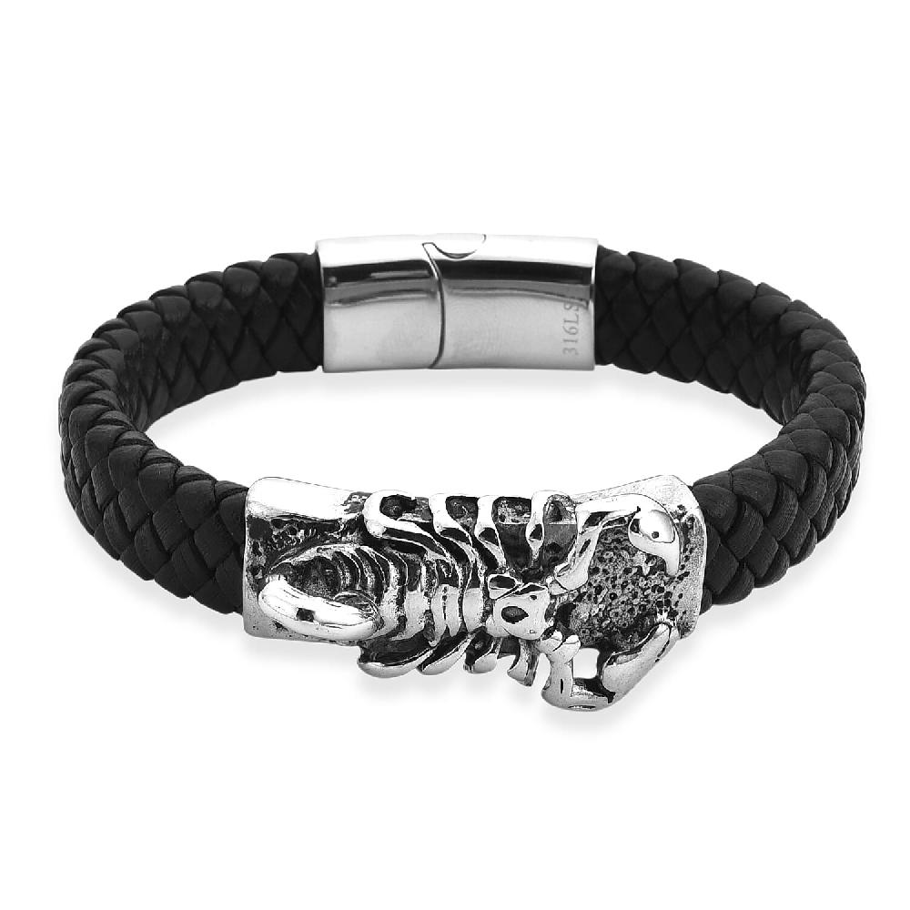 shop lc Braided Microfiber Leather Scorpio Bracelet in Stainless Steel (8.00 In)
