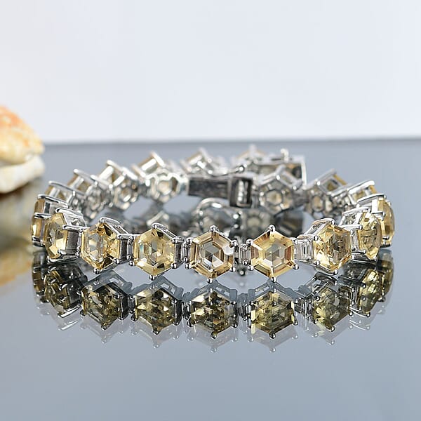 Shop Lc Brazilian Citrine And Moissanite 29.50 Ctw Honeycomb Bracelet In Rhodium Over Sterling Silver (7.25 In)