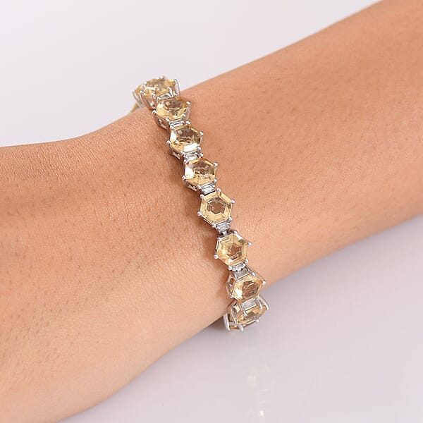 Shop Lc Brazilian Citrine And Moissanite 29.50 Ctw Honeycomb Bracelet In Rhodium Over Sterling Silver (7.25 In)