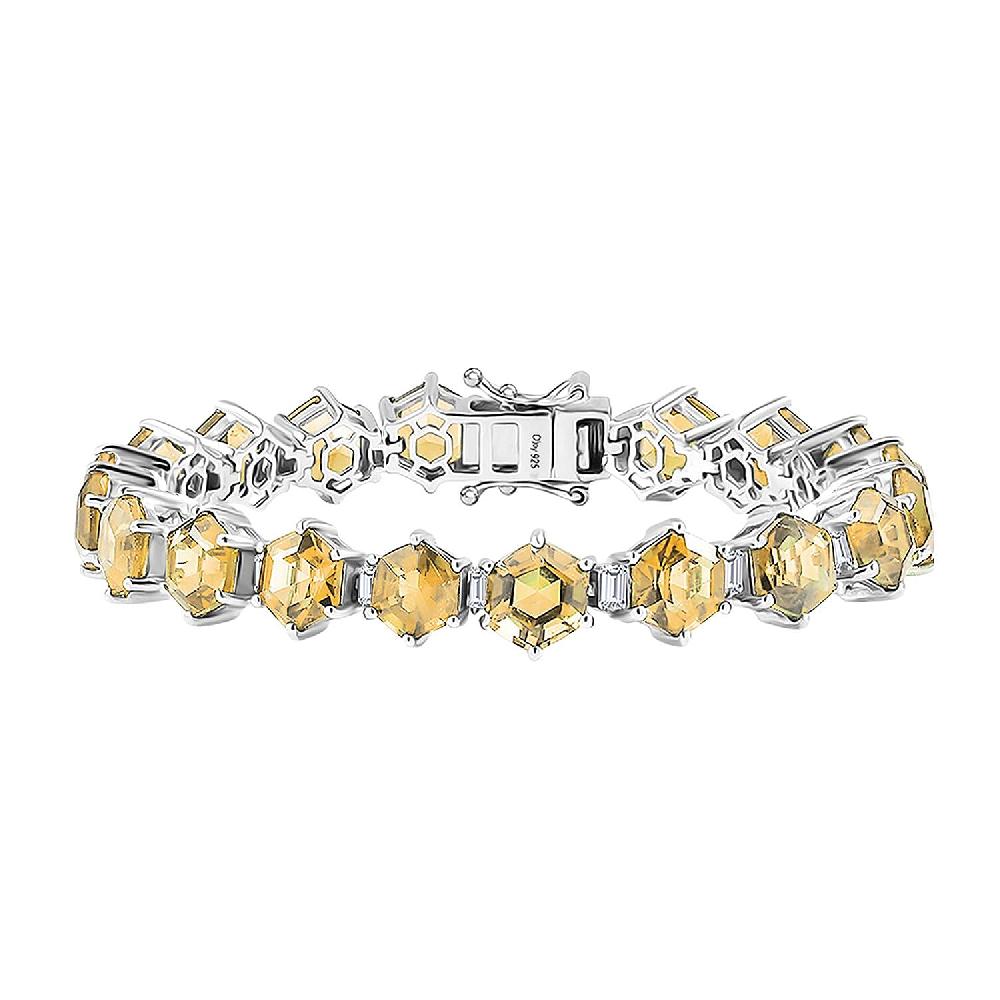 shop lc Brazilian Citrine and Moissanite 29.50 ctw Honeycomb Bracelet in Rhodium Over Sterling Silver (7.25 In)