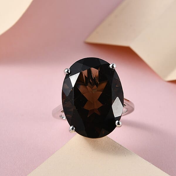 Shop Lc Brazilian Smoky Quartz 16.25 Ctw Solitaire Ring In Platinum Over Sterling Silver