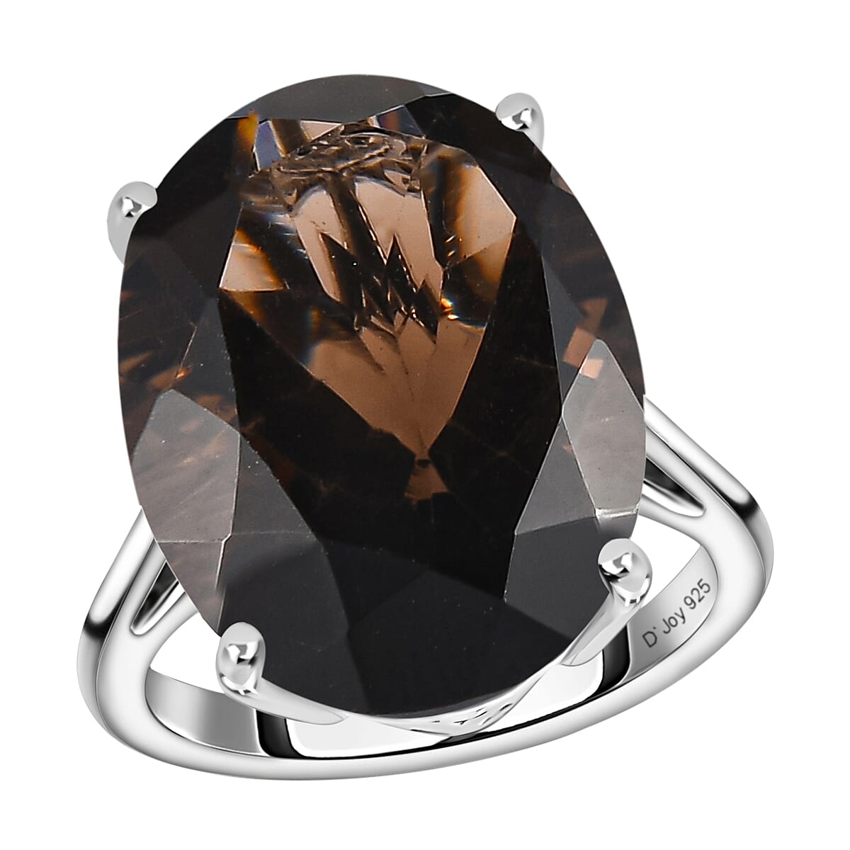 shop lc Brazilian Smoky Quartz 16.25 ctw Solitaire Ring in Platinum Over Sterling Silver