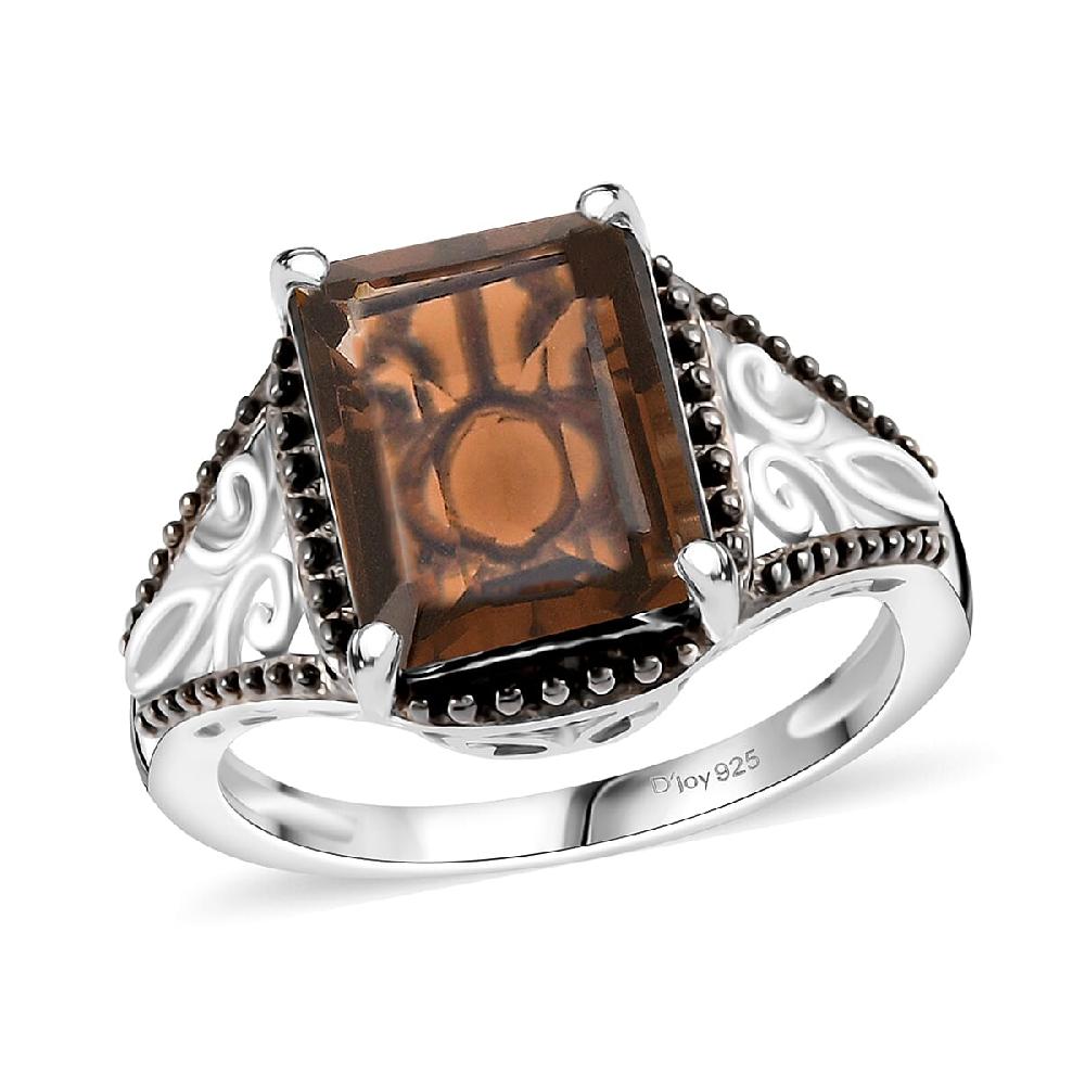 shop lc Brazilian Smoky Quartz Solitaire Ring in Platinum Over Sterling Silver 3.65 ctw