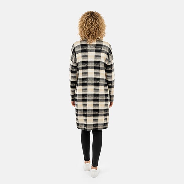 Shop Lc BRITANY BLACK Beige Plaid Long Sleeve Soft Knit Cardigan With Pockets - L