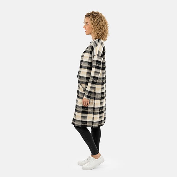 Shop Lc BRITANY BLACK Beige Plaid Long Sleeve Soft Knit Cardigan With Pockets - L