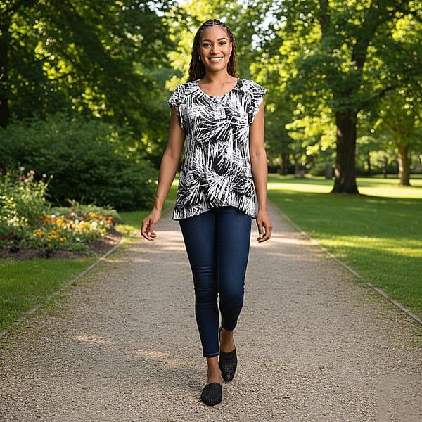 Shop Lc BRITANY BLACK Black Abstract Stretch Flutter Sleeve Blouse With Sequin - L