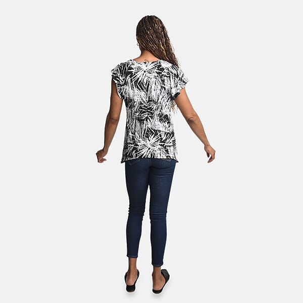 Shop Lc BRITANY BLACK Black Abstract Stretch Flutter Sleeve Blouse With Sequin - L