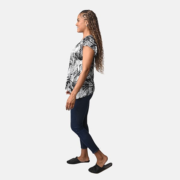 Shop Lc BRITANY BLACK Black Abstract Stretch Flutter Sleeve Blouse With Sequin - L