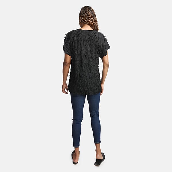 Shop Lc BRITANY BLACK Black Stretch Tiered Ruffle Short Sleeve Top - S
