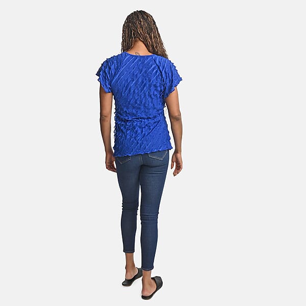 Shop Lc BRITANY BLACK Blue Stretch Tiered Ruffle Short Sleeve Top - L