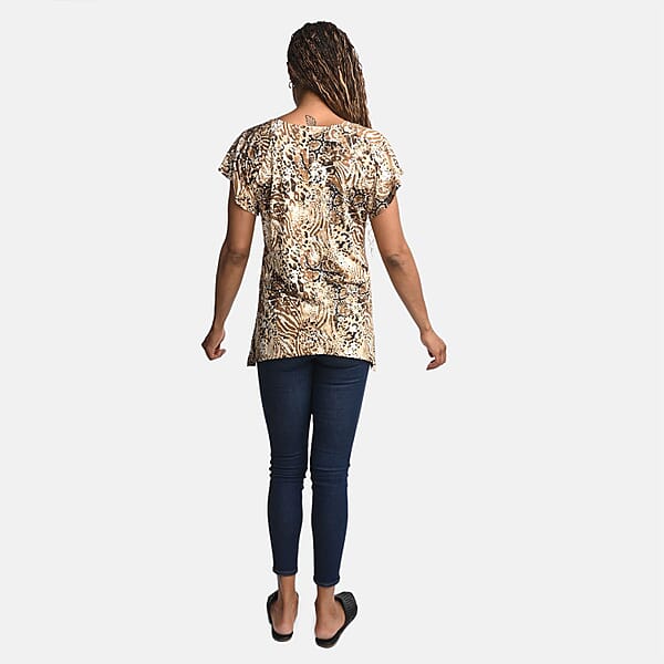 Shop Lc BRITANY BLACK Brown Animal Stretch Flutter Sleeve Blouse With Sequin - L