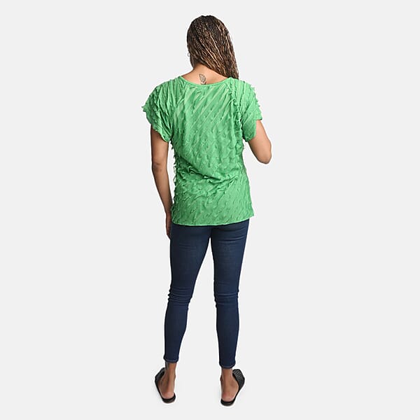 Shop Lc BRITANY BLACK Green Stretch Tiered Ruffle Short Sleeve Top - L