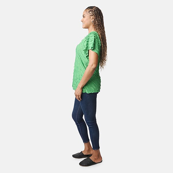 Shop Lc BRITANY BLACK Green Stretch Tiered Ruffle Short Sleeve Top - L