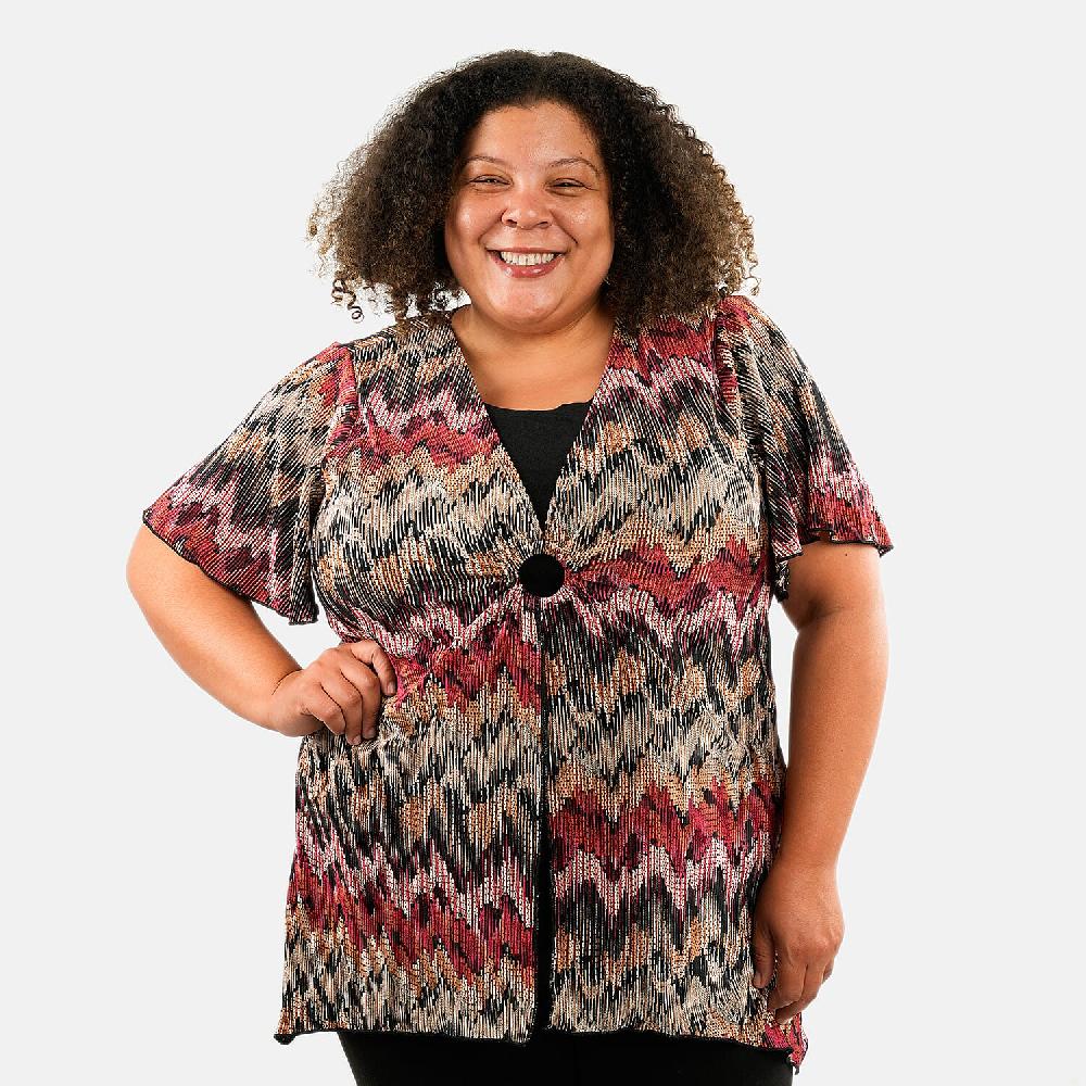 shop lc BRITANY BLACK Multi Abstract Faux Twinset Blouse with Sequin - L