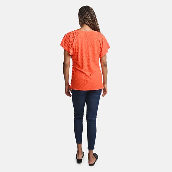 Shop Lc BRITANY BLACK Orange Stretch Tiered Ruffle Short Sleeve Top - L