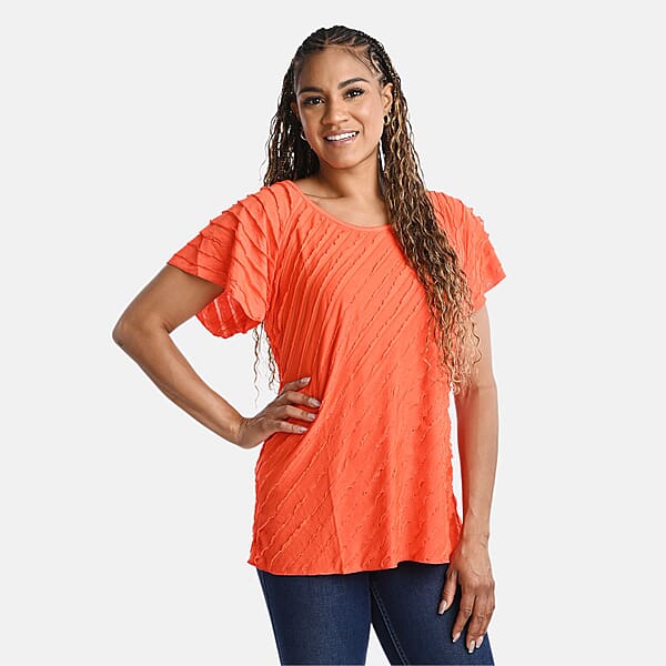 Shop Lc BRITANY BLACK Orange Stretch Tiered Ruffle Short Sleeve Top - L