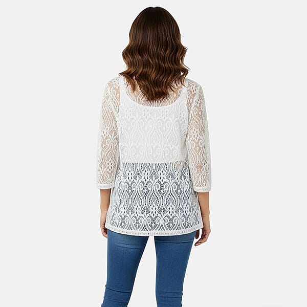 Shop Lc BRITANY BLACK White Long Sleeve Lace Sequin Cardigan - L