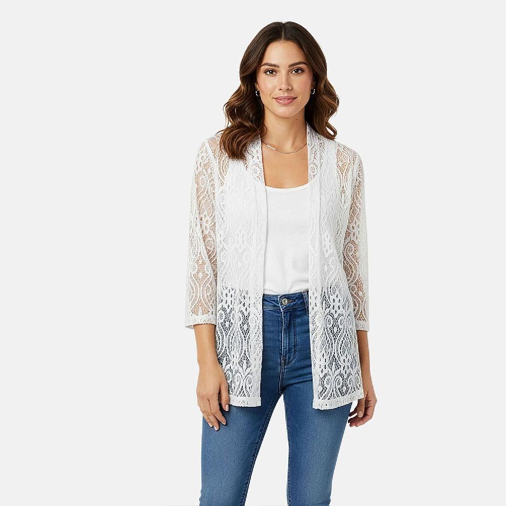 shop lc BRITANY BLACK White Long Sleeve Lace Sequin Cardigan - L