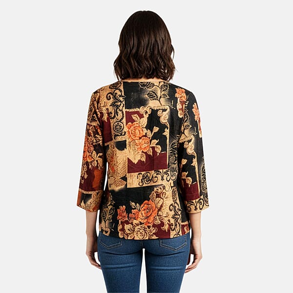 Shop Lc Brittany Black Red Floral Colorblock 3/4 Sleeve Blouse - L