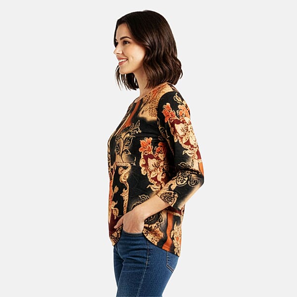 Shop Lc Brittany Black Red Floral Colorblock 3/4 Sleeve Blouse - L