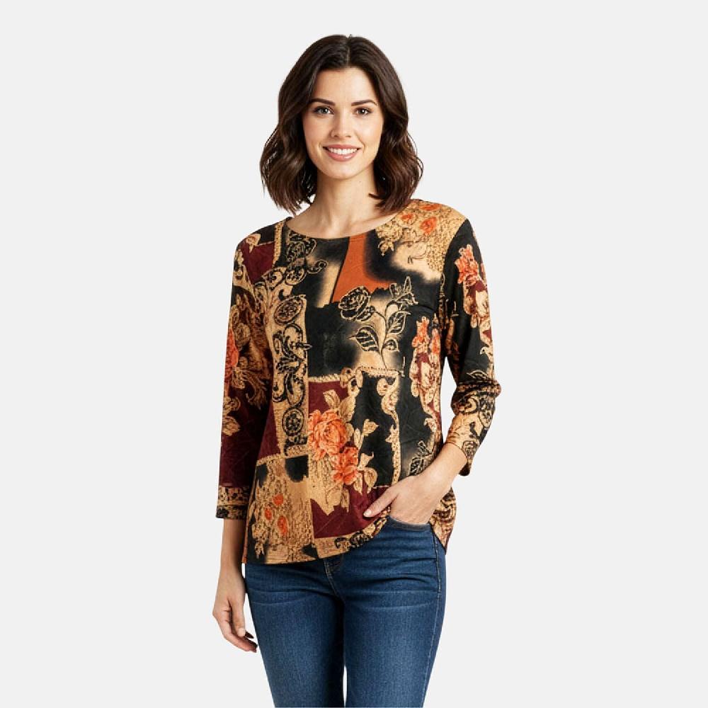 shop lc Brittany Black Red Floral Colorblock 3/4 Sleeve Blouse - L