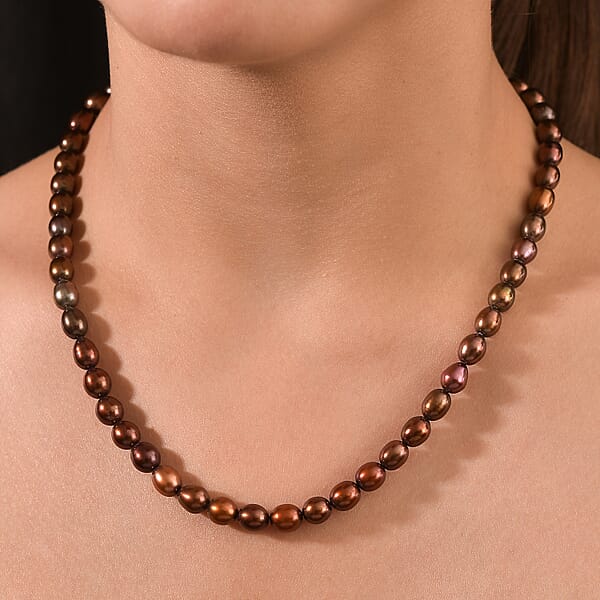 Shop Lc Bronze Freshwater Pearl Necklace (18 Inches) In Rhodium Over Sterling Silver
