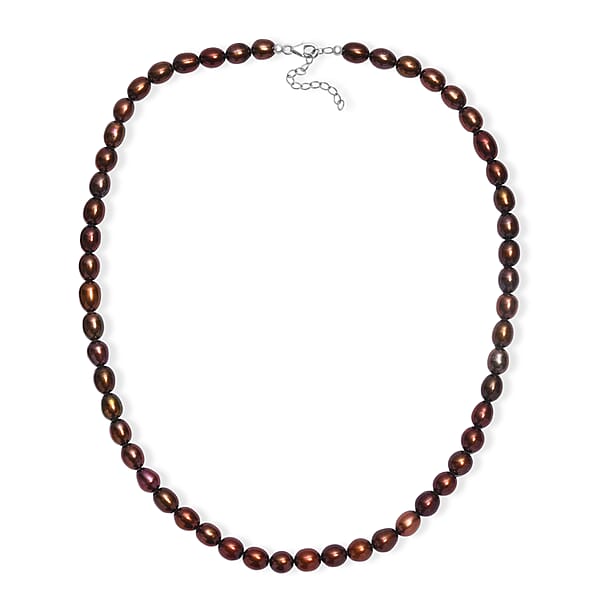 Shop Lc Bronze Freshwater Pearl Necklace (18 Inches) In Rhodium Over Sterling Silver