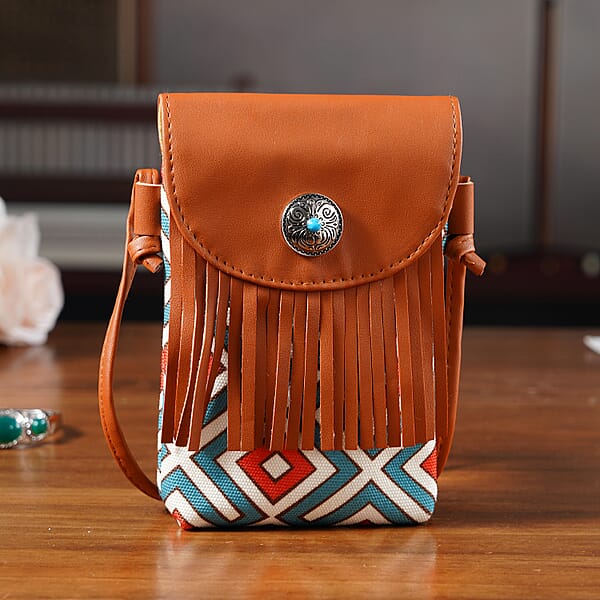 Shop Lc Brown Faux Leather Rhombus Pattern Tassel Crossbody Bag With Shoulder Strap