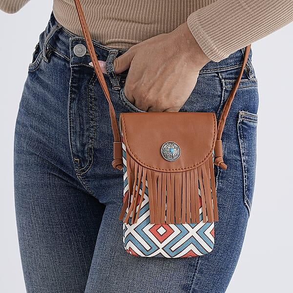 Shop Lc Brown Faux Leather Rhombus Pattern Tassel Crossbody Bag With Shoulder Strap