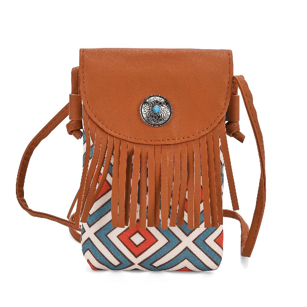 shop lc Brown Faux Leather Rhombus Pattern Tassel Crossbody Bag with Shoulder Strap