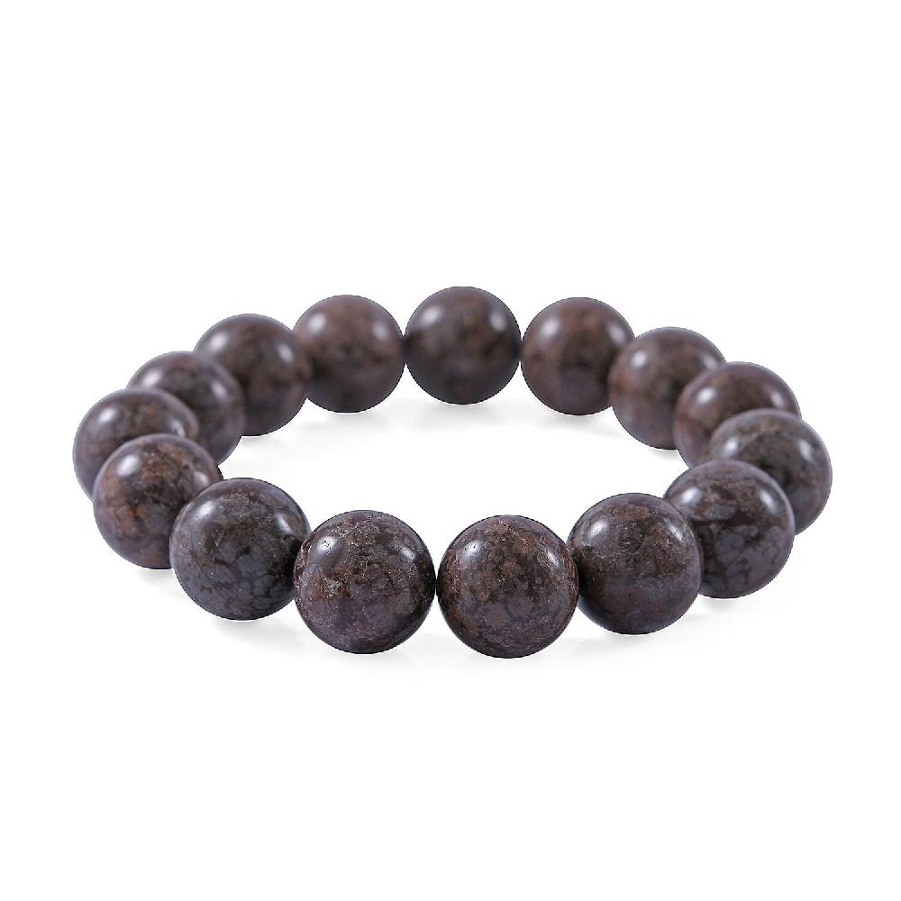 shop lc Brown Snowflake Jasper 12mm 200.00 ctw Beaded Stretch Bracelet