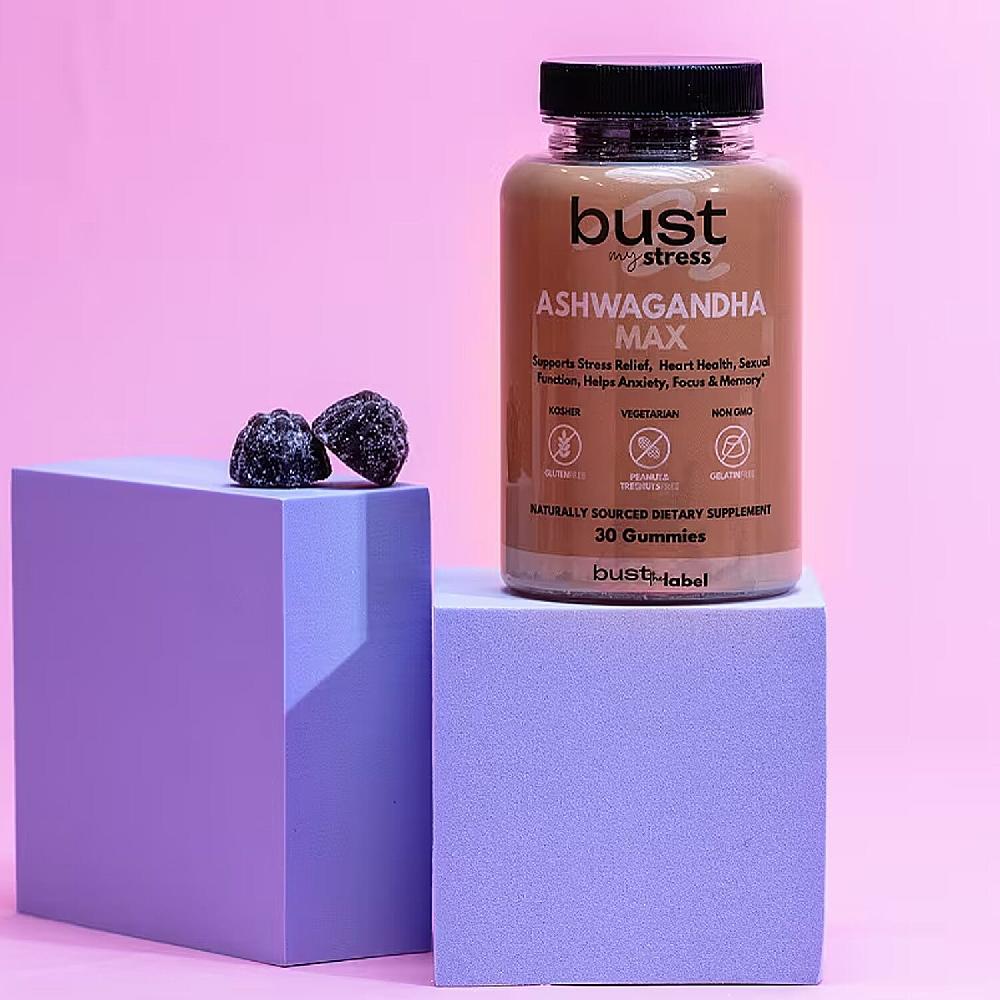 shop lc Bust My Stress Ashwagandha Max- Stress Relief Heart Health Focus & Memory Dietary Supplement (30 Gummies) (Ships in 3-5 Business Days)