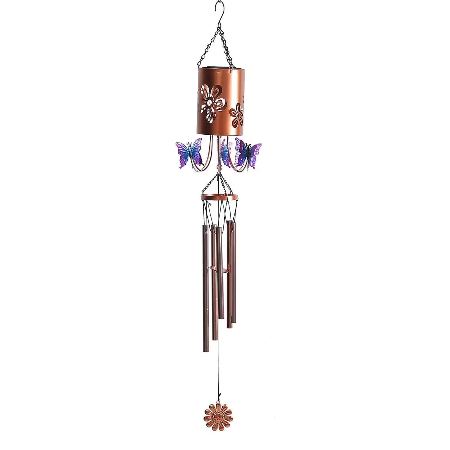 shop lc Butterfly Metal Solar Windmill with Wind Chime and 1 Bright LED (300 mAh)