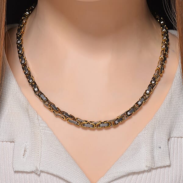 Shop Lc Byzantine Chain Necklace In ION Plated YG And Stainless Steel 20-22 Inches