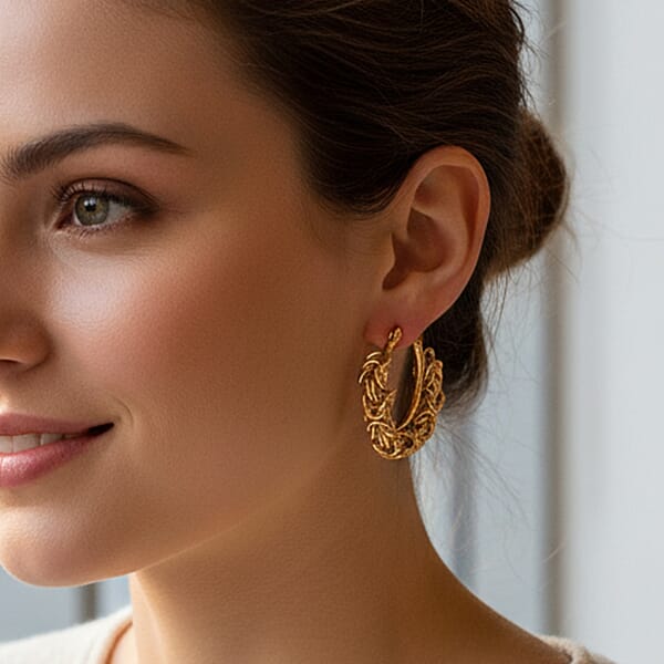 Shop Lc Byzantine Hoop Earrings In ION Plated YG Stainless Steel