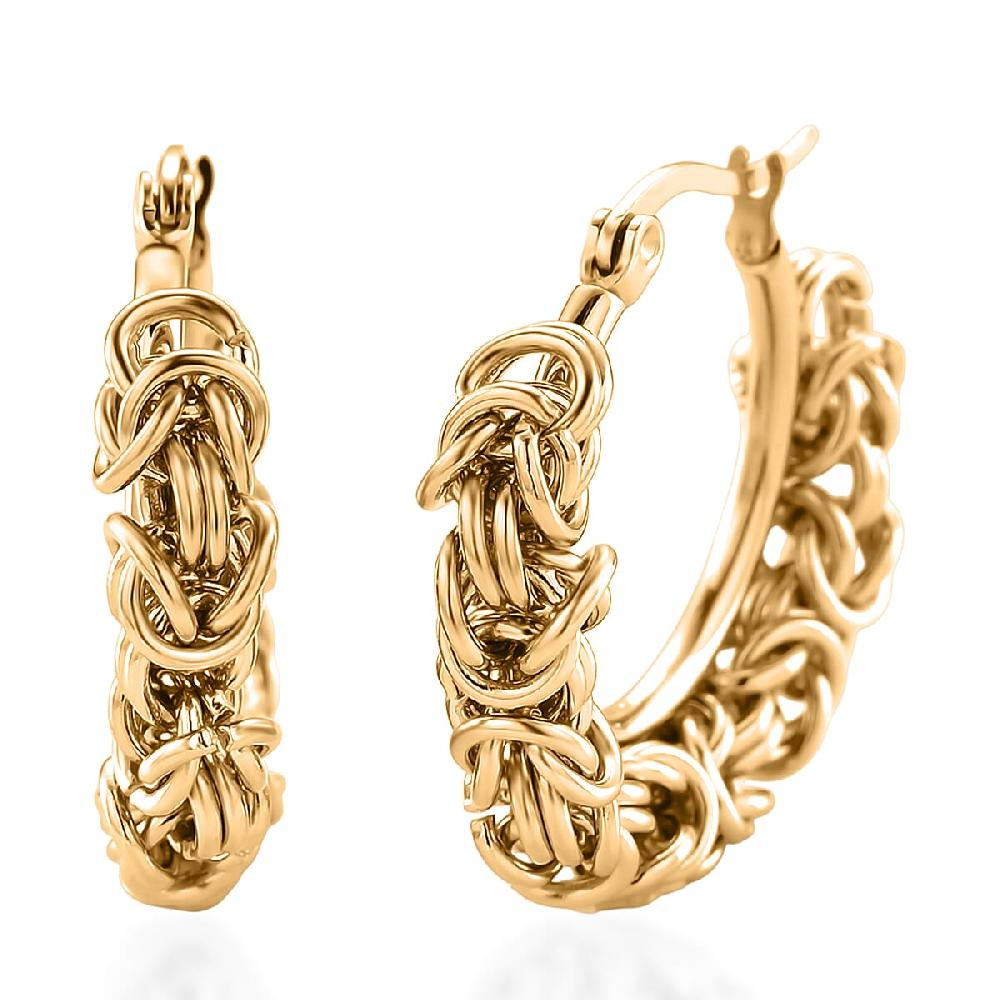 shop lc Byzantine Hoop Earrings in ION Plated YG Stainless Steel