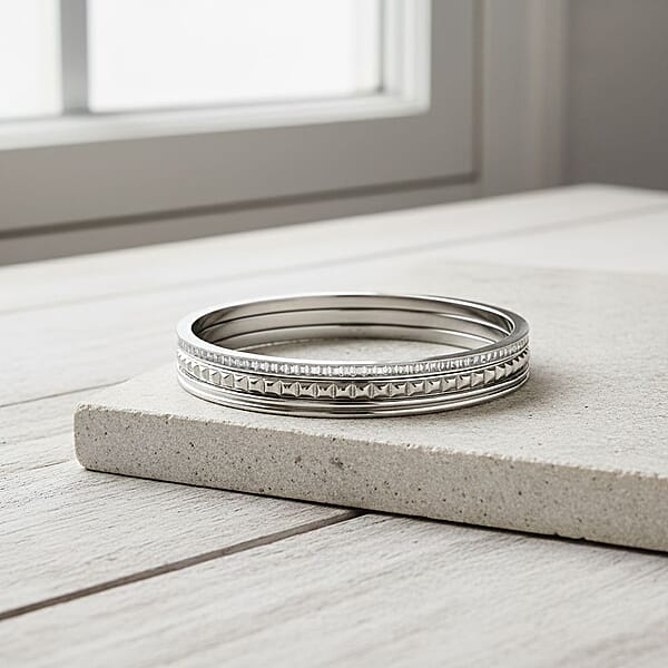 Shop Lc Calvin Klein Set Of 3 - Simulated Diamond Bangle Bracelet In Stainless Steel (7.00 In) 4.00 Ctw