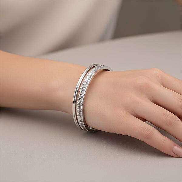 Shop Lc Calvin Klein Set Of 3 - Simulated Diamond Bangle Bracelet In Stainless Steel (7.00 In) 4.00 Ctw