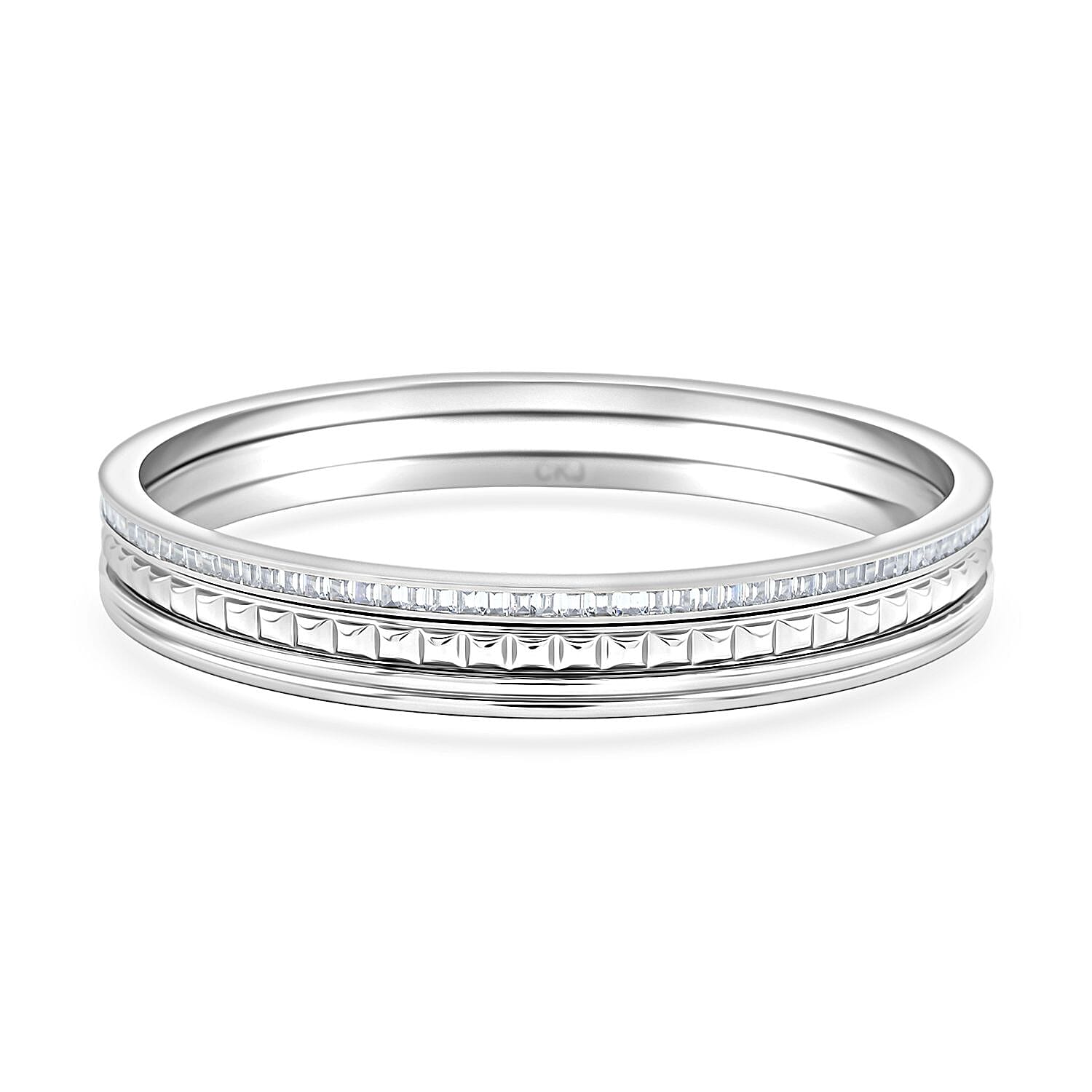 shop lc Calvin Klein Set of 3 - Simulated Diamond Bangle Bracelet in Stainless Steel (7.00 In) 4.00 ctw