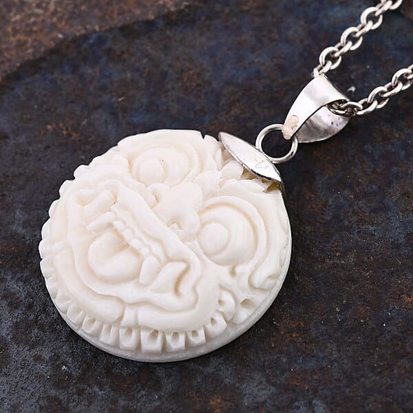 Shop Lc Carved Bone Barong Pendant Without Chain In Sterling Silver