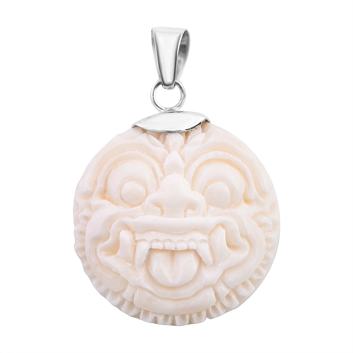 shop lc Carved Bone Barong Pendant without Chain in Sterling Silver