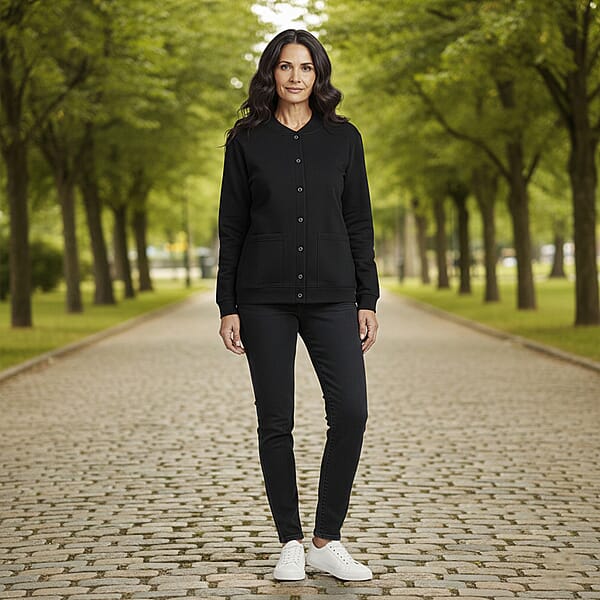 Shop Lc CATALOGUE CLASSIC Black Snap Front Fleece Cardigan With Pockets - L